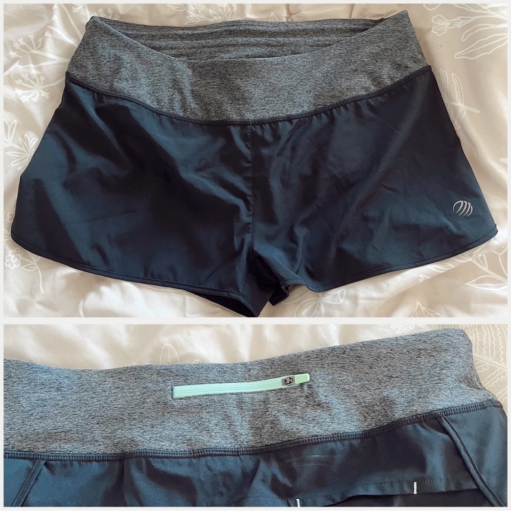 workout shorts with zipper pocket in back